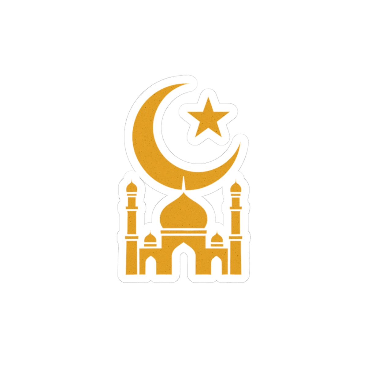 Golden Crescent Moon Mosque Kiss-Cut Stickers, Islamic Decor, Laptop Stickers, Ramadan Gifts, Muslim Art