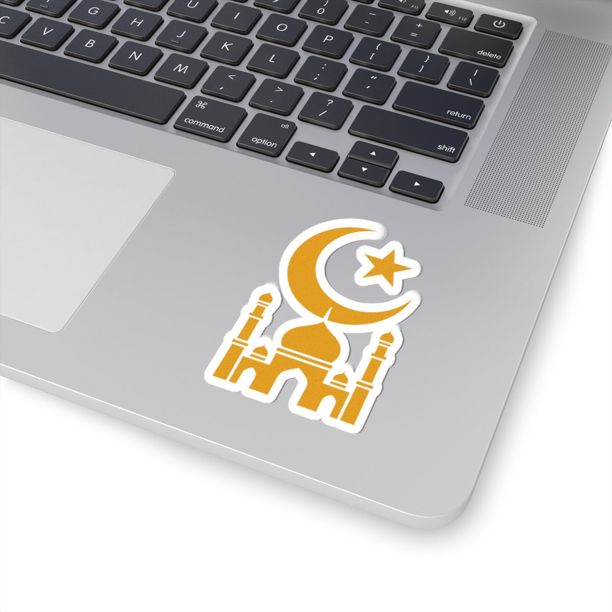 Golden Crescent Moon Mosque Kiss-Cut Stickers, Islamic Decor, Laptop Stickers, Ramadan Gifts, Muslim Art